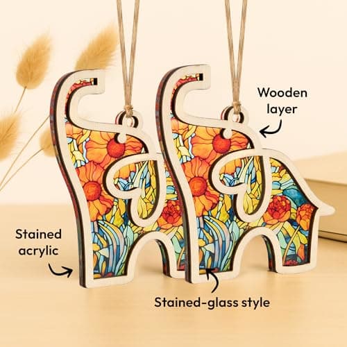 Sensemory Best Friend Birthday Gifts for Women, Friendship Elephant Ornament with Story Card, Friendship Gifts for Women, Birthday Presents for Best Friends Sisters Special Bond Decor, Suncatcher (Set 3 Yellow)