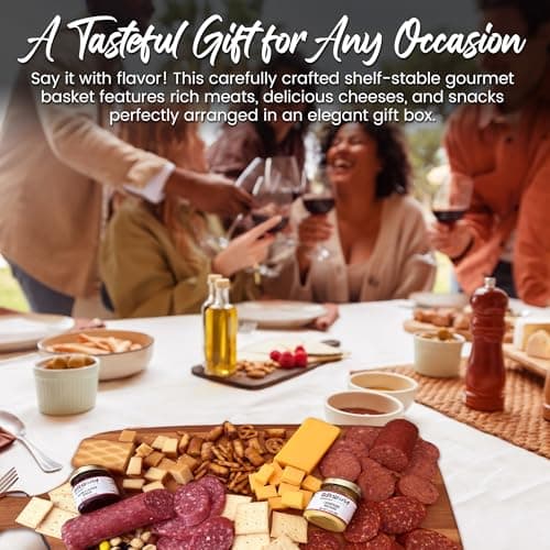 Deluxe Meat and Cheese Gift Basket – Gourmet Charcuterie Assortment Charcuterie Food Items, Meat Cheese Assortment, Food Gifts for Men, Tailgating, Business, Congratulations, Care Packages, Thanksgiving and Christmas Gifts - 11-item Bundle