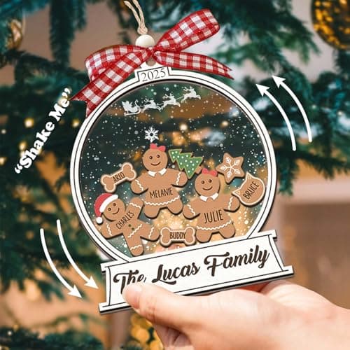 Personalized Christmas Ornaments 2025 - Snow Globe Personalized Ornaments for Family of 2,3,4,5,6,7,8,9,10 Members, Ginger Breads Custom Ornament Xmas Gift Idea