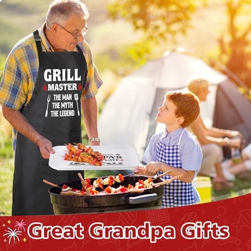 Grandpa Christmas Birthday Gifts,Best Grandpa Gifts from Grandkids,Great Grandfather Grandparents Thanksgiving Xmas Present from Granddaughter Grandson,Funny BBQ Grilling Platter with Apron Sets Gift