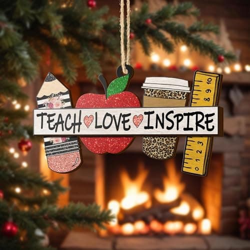 V VIBEPY All Over Printed Teacher Ornament, Teacher Christmas Ornaments Apple Pen Ornaments for Teachers 3.2"x3.5" 2 Layer Ornaments, Gift for Teacher