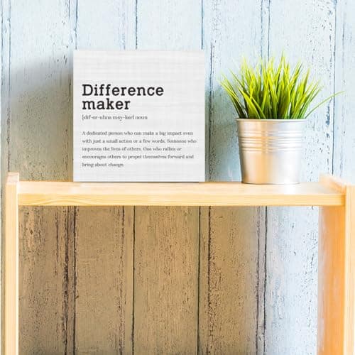 Difference Maker Definition Home Office Decor Wooden Box Sign, Motivational Farmhouse Decorative Positive Office Desk Accessories Wood Plaque Affirmations Wood Table Sign for TV Cabinet Shelf