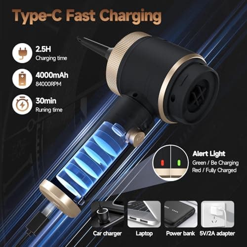 7 in 1 Car Vacuum Portable Cordless ,16000PA Strong Suction Handheld Car Cleaner With Dual HEPA Filters,LED Light,Type-C Charging Mini Vacuum, One-Click Empty Compact For Home Cleaning and Office