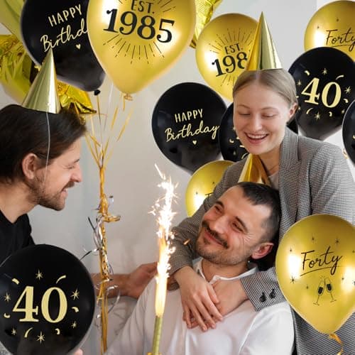 24pcs 40th Birthday Balloons Decorations for Men Women Black Gold Happy 40th Birthday Decorations Latex Balloons