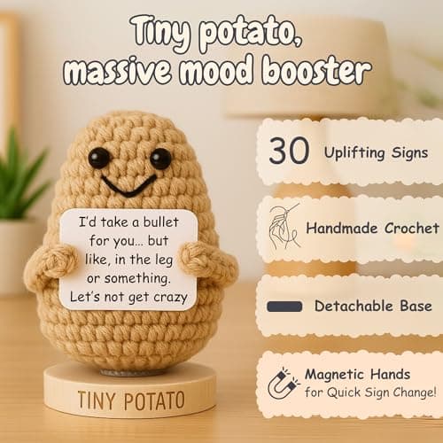 Funny Friendship Gifts for Women Men - Sassy Tiny Crochet Potato with 30 Uplifting Hilarious Cards for Friends, Bestie, BFF, Bestfriend, Coworkers - Best Friend Birthday Present Idea for Women, Her
