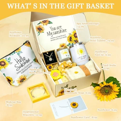 Sunflower Gifts for Women,Birthday Gift for Women,Sending Sunshine Gift,Thank You Gifts,Care Package,Thinking of You for Mom Grandma Sister Best Friend,Graduation for Her