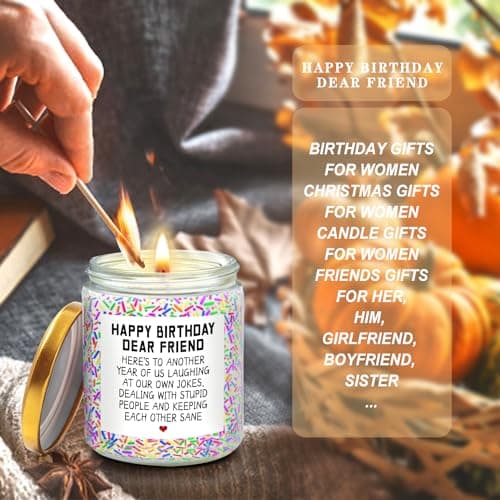 Happy Birthday Gifts for Women, Best Friends, BFF Friendship Gift for Women Funny Gifts for Woman, Best Friends, Her, Sister, Female, Coworker, Girlfriend, Bestie Christmas Candles Gift