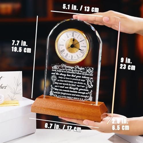 Ornalrist Wedding Gifts for Couples 2025 - Glass Clock with Wooden Light Base Happy Anniversary Marriage Prayer Wedding Gifts for Bride and Groom Engagement Newlywed Mr Mrs Gifts
