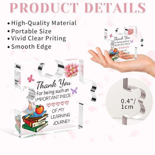 Funnli Teacher Gifts, Back to School Teacher Gifts, Teacher Appreciation Gifts Acrylic Plaque, Thank You Graduation Valentines Day Christmas Gifts for Women Teacher Classmate Study Partner Roommate