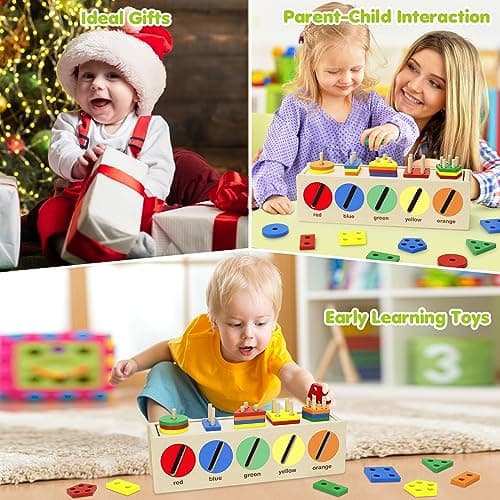 V-Opitos Montessori Toys for Toddler 1+ Year Old, Wooden Color & Shape Sorting Matching Box, Early Learning Toys for 12-18 Month, Age 1, 2, 3, Ideal Christmas, Birthday Gifts for Boy & Girl