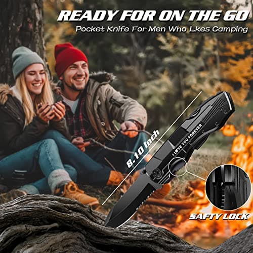 Gifts for Boyfriend Husband,Multitool Pocket Knife "I LOVE YOU",Anniversary Birthday Christmas Valentines Day Gifts for Him,Unique Camping Hunting Cycling Gift Ideas for Men