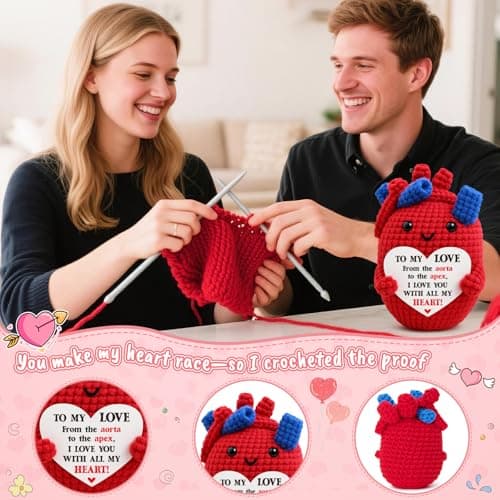 Mini Gifts for Him Her Couple Christmas Valentine’s Day To My Love Handmade Crochet Anatomical Heart Love Gift for Women Boyfriend Girlfriend Husband Wife Anniversary Christmas Valentines Birthday