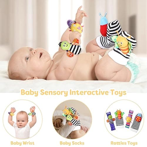 Baby Gift Set, Baby Shower Gifts, Black and White High Contrast Baby Toys 0-6 Months for Newborn Essentials Infant Rattle Socks Elephant Toys Blanket Onesies Baby Gift Basket for Girls Boys