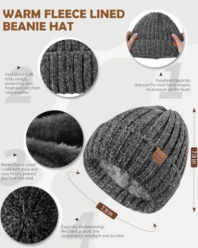 Women Beanie Scarf Gloves Headband Set, Chenille Winter Hats Fleece Lined Ear Warmer Knit Scarf Touchscreen Gloves 4 Gift Set