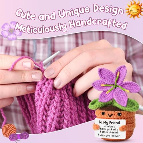 Handmade Friendship Crochet Purple Lily Flower Doll with Appreciation Card – To My Friend Gift for Best Friend Woman, BFF, Bridesmaid, Coworker, Her – Graduation, Birthday, Wedding, Christmas