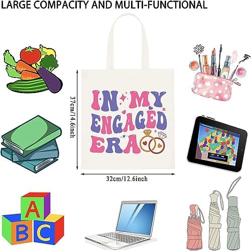 WCGXKO Funny Engagement Gift For Her In My Engaged Era Wifey Bridal Bachelorete Party Canvas Tote Bag