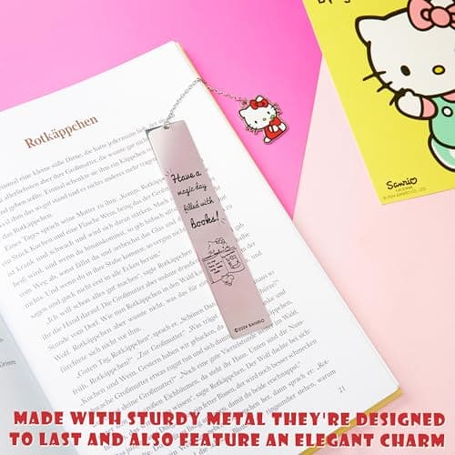 Hello Kitty Metal Bookmark with Hanging Charm Page Marker for Girls Teens Readers Book Accessories for Office Supplies and Book Lovers Gifts for Women
