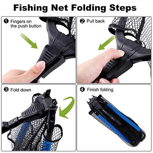PLUSINNO Fishing Net Fish Floating Landing Net, Kayak Nets with Fixed Foldable Telescopic Pole Handle, Bass Trout Fishing Nets with Nylon Mesh for Pond Lake River, Fishing Gear Gifts for Men