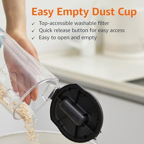 Amazon Basics Upright Bagless Vacuum Cleaner for Carpet and Hard Floors, With Crevice and Upholstery Tools, Detachable Handle, Lightweight (8.4 lbs), 1.7L Dust Cup, 720W, 25ft Cord, Black/White