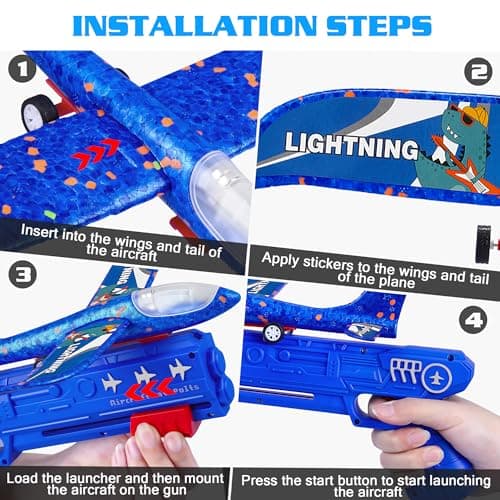 3 Pack Airplane Launcher Toys, 2 Flight Modes LED Foam Glider Catapult Plane, Outdoor Flying Toy for Kids, Birthday Gifts for Boy Girl 6+ Year Old, B-Day Party Supplies