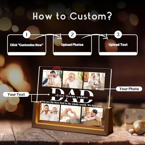 Personalized Dad Gifts for Fathers Day, Custom Fathers Day Gift from Daughter Son Kids, Customized Dad Gifts for Husband from Wife, Unique Best Dad Picture Frame with Your Photos