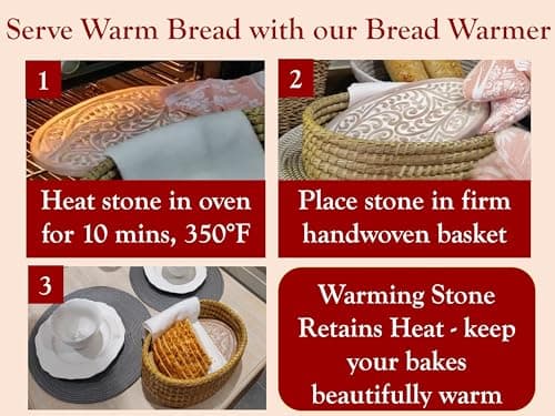 Bread Warmer Basket with Stone - Bread Baskets for Serving Tortilla, Sourdough Maker, House Warming Gifts New Home, Terracotta, Bakers Gift for Kitchen, Women, Men, Birthday, Hostess Farmhouse