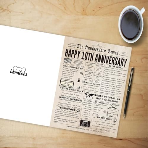 Big 10th Anniversary Card for Him Her, Retro 10 Year Anniversary Card Gift for Couple, Sweet 10 Wedding Anniversary Cards for Wife Husband, Best Decennial Gifts Idea for Parents