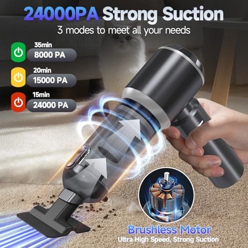 Car Vacuum Portable Cordless, Small Handheld Vacuum Cleaner with 24000PA High Power Suction, Mini Vacuum Cordless Rechargeable with One-Touch Empty, 10-in-1 Hand Vac for Car Home Office Dust