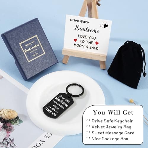 Valentines Day Gifts for Men Boyfriend Him Husband, Drive Safe Keychain for Birthday Christmas Fathers Day, Stocking Stuffers