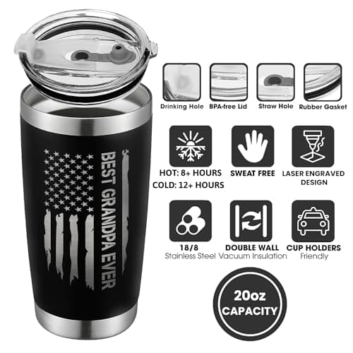 Grandpa Gifts - Grandpa Birthday Gifts from Grandchildren - Fathers Day Gift, Birthday Christmas for Grandfather - Grandfather Gift Ideas from Granddaughter, Grandson - 20 Oz Black Tumbler