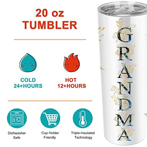 Gifts for Grandma- Best Grandma Stainless Steel Tumbler- Cute Grandma's Mother's Day Birthday Christmas Gifts- Gift for Grammy, Grandmothers, Grandmom from Grandchild Grandson Granddaughter