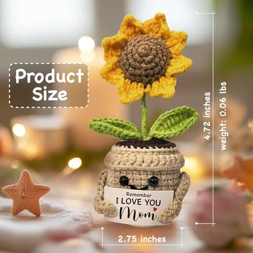Mini Birthday Gifts for Mom, Mom Gifts from Daughters Remember I Love You MOM, Handmade Crochet Cute Small Sunflower Gifts, Gift for Mom from Daughter, Son, Mothers Day for Mom
