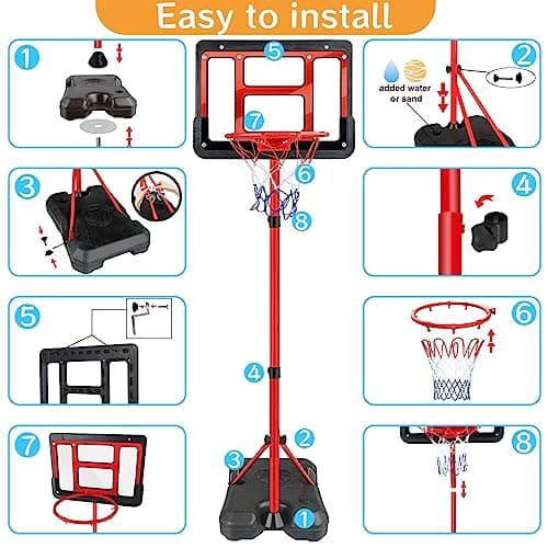 Boys Toy Gifts for 3 4 5 6 7 8 Years Old, Kids Basketball Hoop Adjustable Height 3.5FT-6.2FT, Mini Basketball Hoop for Kid Boys, Basketball Goal Toys Outdoor Indoor Game Gifts for Boys, Red