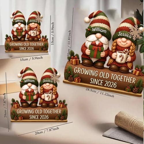 Personalized Growing Old Together Christmas Wooden Plaque, Custom Couple Figurine Gift, Festive Holiday Home Decor, Romantic Keepsake for Husband Wife, Grandparents, Anniversary Christmas Gift