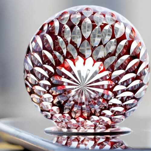 EDO Kiriko Whiskey Glasses Japanese Style 11OZ Unique Shape Colored Hand Carved Glass Tumbler for Bourbon Lovers - Style Glassware for Rum - Rocks Glass in Gift Box (Red)