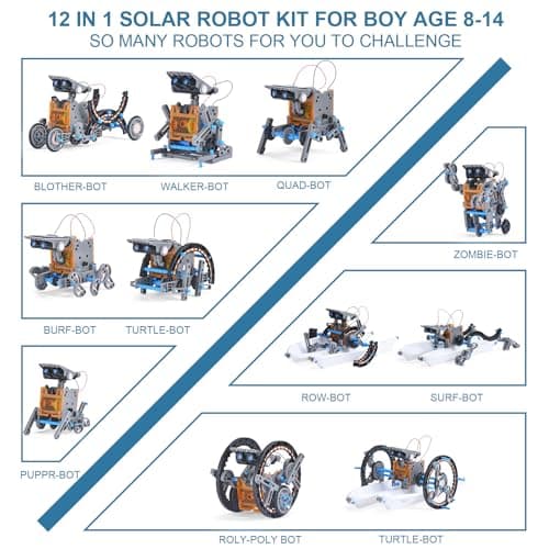 Toys for Ages 8-13,12 in 1 Stem Project Solar Robot Toy for 10 Years Old Autism Boy,Science Kits for Kids Age 8-14,Building Gear Toy Christmas Birthday Gift Idea for Boy Age 8 9 10 11 12 13 14