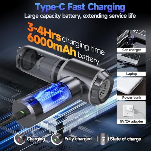 Car Vacuum Portable Cordless, Small Handheld Vacuum Cleaner with 24000PA High Power Suction, Mini Vacuum Cordless Rechargeable with One-Touch Empty, 10-in-1 Hand Vac for Car Home Office Dust