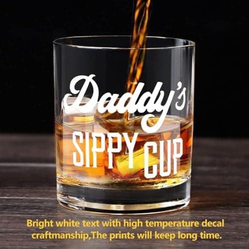 LIGHTEN LIFE Daddy's Sippy Cup Whiskey Glass 12 oz,Unique Dad Gift in Valued Wooden Box,Funny Gag Gift for New Dad,Father,Husband from Kids Wife for Father's Day,Birthday,Christmas