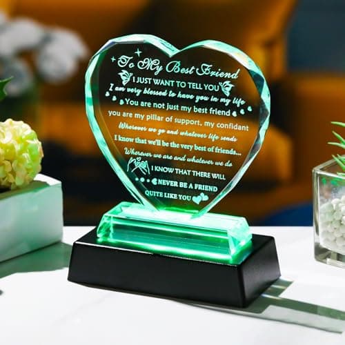 YWHL Best Friend Birthday Gifts with LED Base Bestie Gift for Women Crystal Heart Friendship BFF Gifts for Women Gift Ideas for Best Friend Female on Christmas
