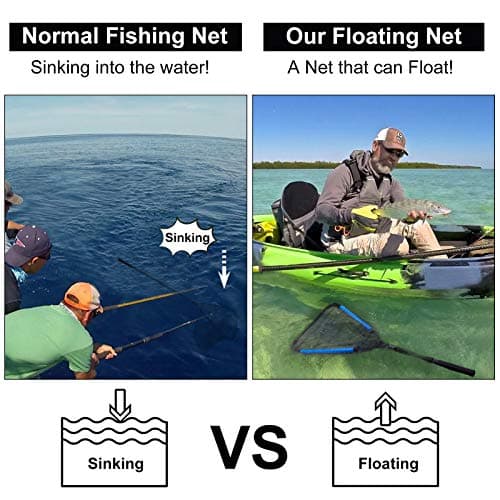 PLUSINNO Fishing Net Fish Floating Landing Net, Kayak Nets with Fixed Foldable Telescopic Pole Handle, Bass Trout Fishing Nets with Nylon Mesh for Pond Lake River, Fishing Gear Gifts for Men