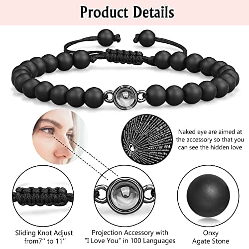 UNGENT THEM I Love You 100 Languages Bracelets Couples Gifts To My Men, Boyfriend, Girlfriend, Husband, My Love, Soulmate, Fiance - Anniversary Valentines Day Birthday Christmas Gift for Him and Her