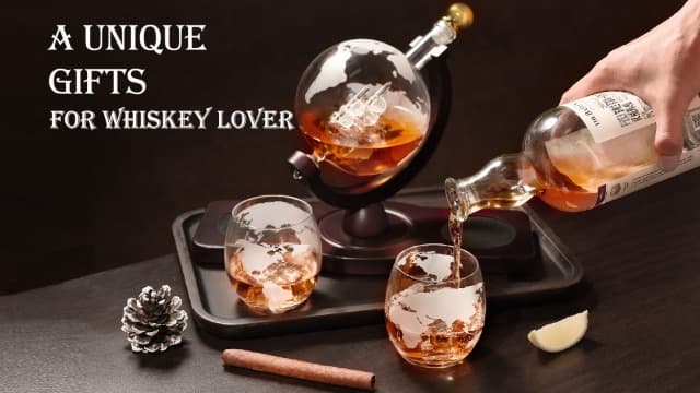 Gifts for Men Dad Husband from Wife Daughter Son, Unique Christmas Anniversary Birthday Gifts for Him, Whiskey Decanter Globe Set with 2 Glasses, Bourbon Scotch Liquor Cool Stocking Stuffers Presents