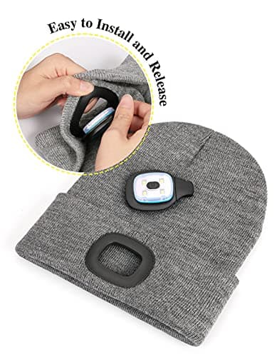 MELASA Unisex Hat with Light, USB Rechargeable Hands Free Headlamp LED Beanie, Winter Gifts for Men Dad Father Husband Him