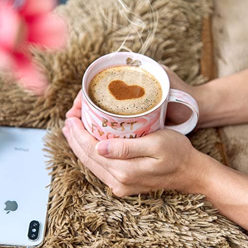 Hendson Best Girlfriend Ever - Anniversary, Romantic Gift - Funny Cute Couple Birthday Ideas for Her - Pink Marble Mug, Ceramic 11.5oz Coffee Cup
