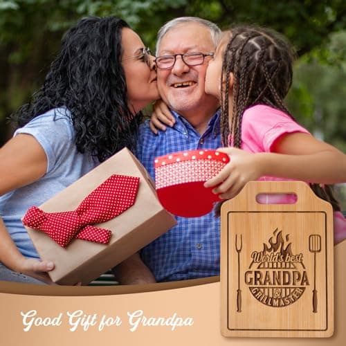 AceThrills Grandpa Gifts for Grandpa Birthday, Christmas, Fahthers Day - Grill Master Engraved Bamboo Cutting Board 12.3"L x 8.7"W x 0.4"Th (World's Best Grandpas)