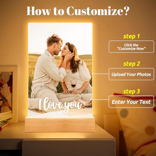 Personalized Picture Frame with Photo, Custom Photo Frame with Night Light, Customized Couple Picture Frame, Personalized Anniversary Birthday Gifts for Women Men Her Him Boyfriend Girlfriend
