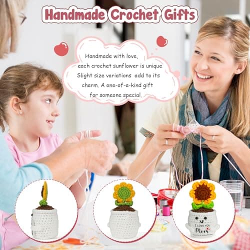 MBL Gifts for Mom Mothers Birthday - Mom I Love You, Handmade Funny Cute Crochet Sunflower for Mother Mama Mommy Birthday Mother’s Day Christmas Stocking Stuffers Present from Daughter Son
