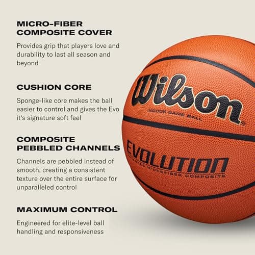 WILSON Evolution Indoor Game Basketballs - Size 5, Size 6 and Size 7
