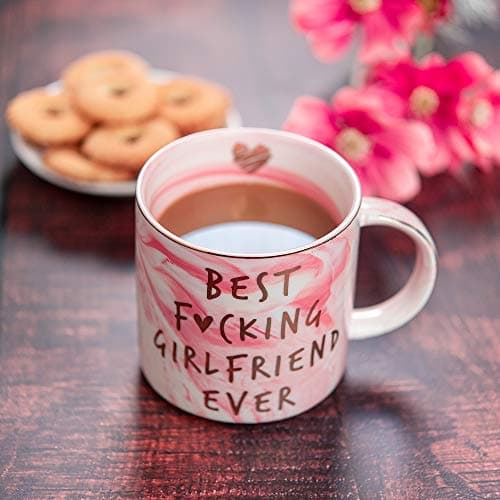 Hendson Best Girlfriend Ever - Anniversary, Romantic Gift - Funny Cute Couple Birthday Ideas for Her - Pink Marble Mug, Ceramic 11.5oz Coffee Cup