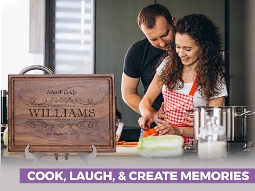 Personalized Cutting Board - Custom Engraved Wood Charcuterie Board - Best Wedding Gift Idea for Couples (Bride & Groom), Newlyweds - Handcrafted in USA from Premium Hardwood 002
